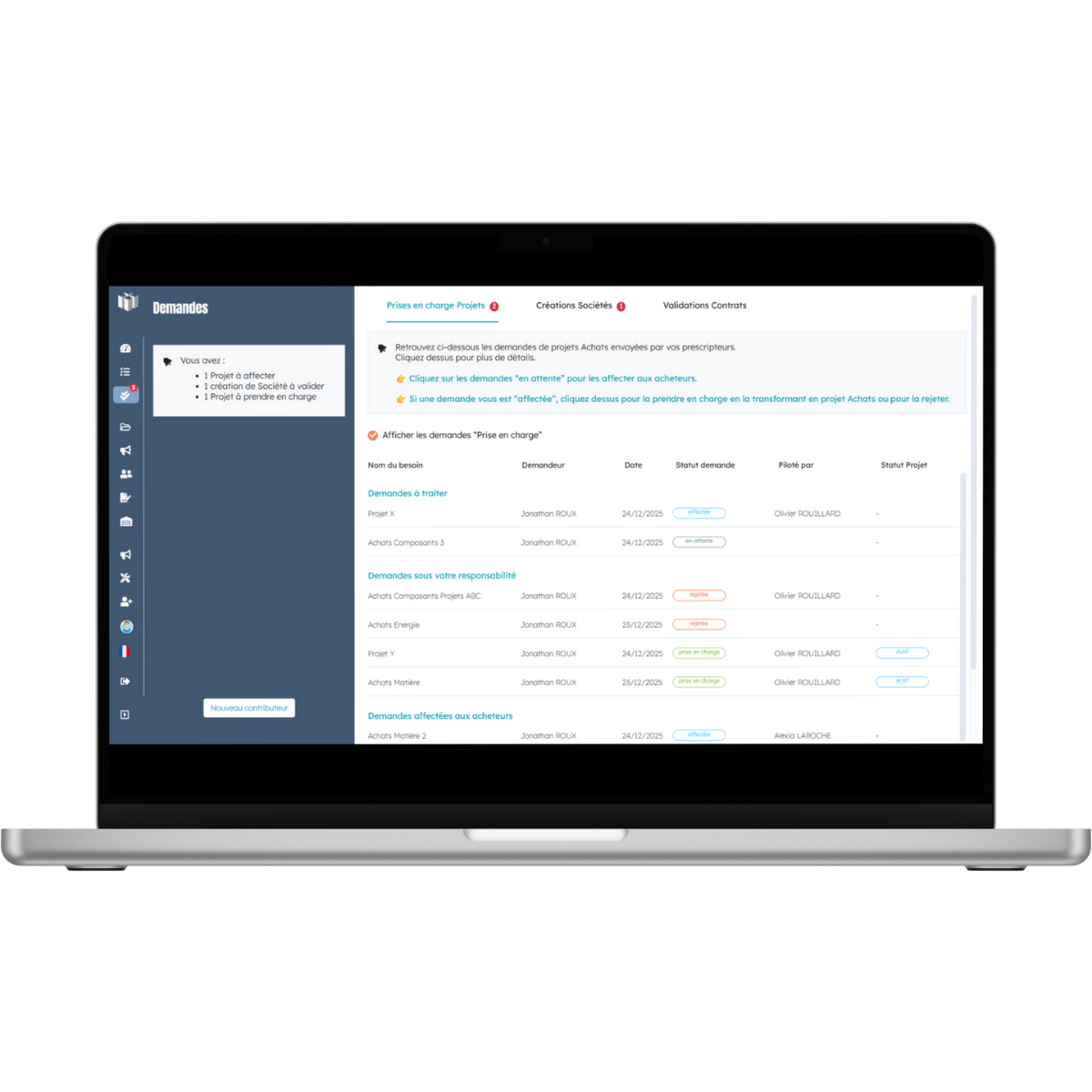 Visuel logiciel achat Demandes et Workflows